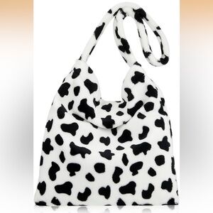 Cow Print fluffy shoulder tote Bag